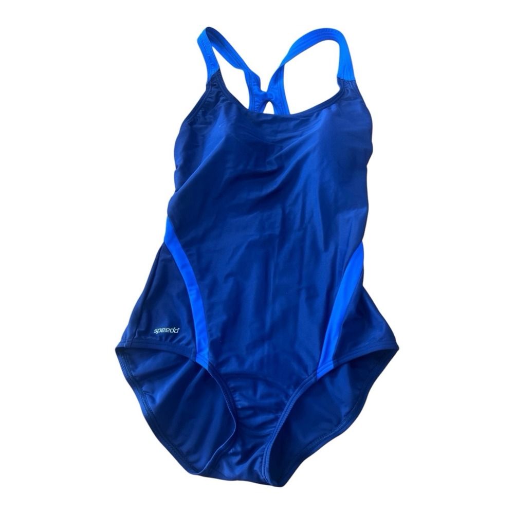 Speedo Women's One Piece Razor Back Swimsuit Navy Blue Padded Size 13